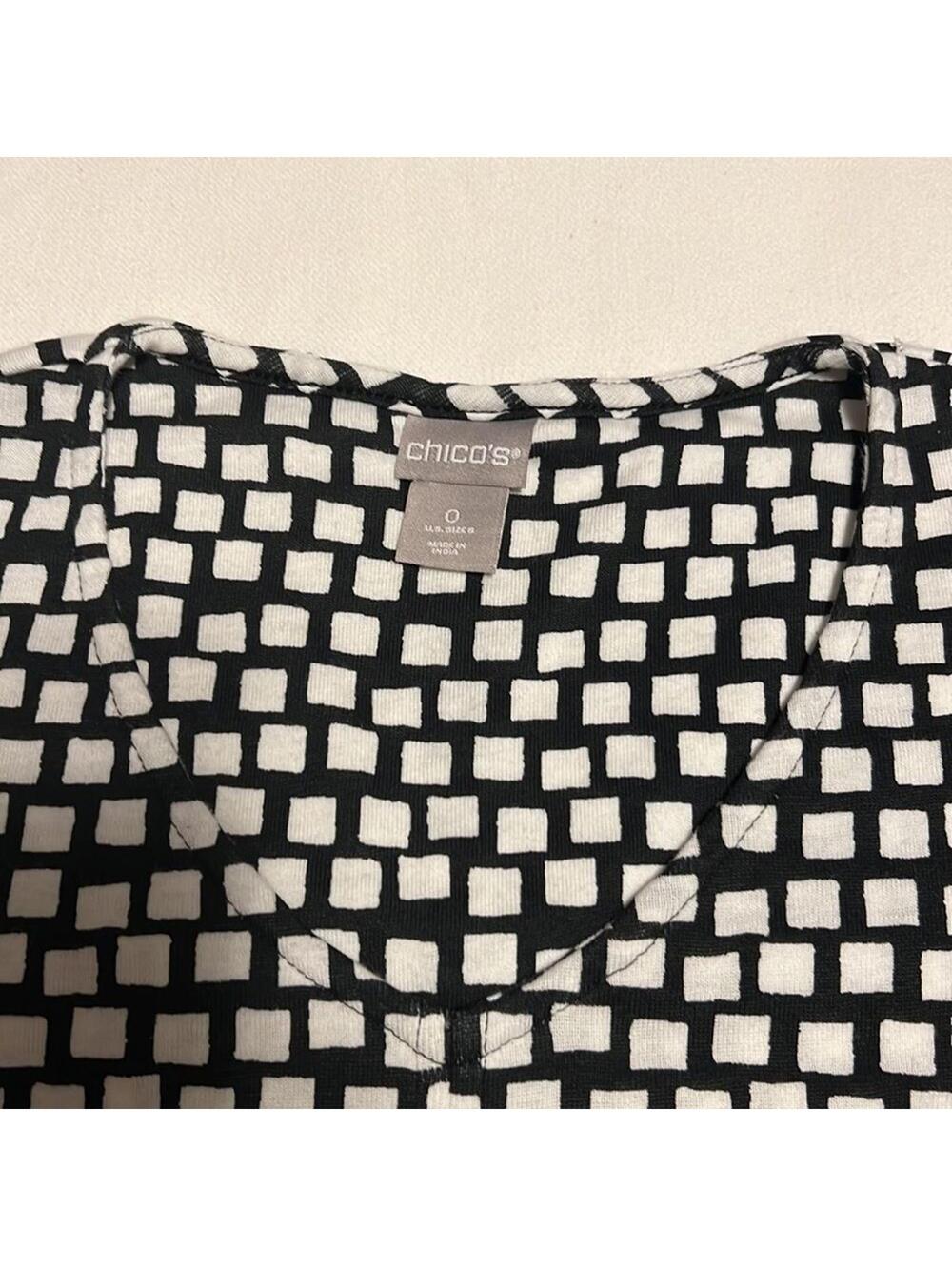Chico's Pima Cotton Square-Dot Seam-Detail Tunic Black White Size 0 (S/4-6) - Picture 4 of 5